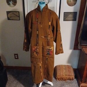 RARE Vintage Coloratura 100% Wool Stained Glass Leaf Coat - Full Length S/M